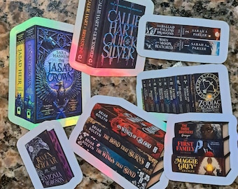 Booktok romantasy favorites stickers, QuickSilver, Raven Scholar, Bloodwing Academy, Zodiac Academy, Moonfall, Jasad Heir, Maggie Grey