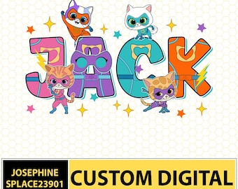 Archivo digital personalizado de SuperKitties, archivo de Superkitties Pounce, Superkitties Ginny Sparks Bisty Buddy Png, descarga digital de Super Cat