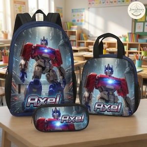 Personalized Optimus Prime Backpack, Custom School Bag, Transformers Lunch Box, Pencil Case Set, Gift for Boy