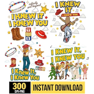 Toy Story 5 Characters Bundle PNG, I Knew It I Knew You Western Cowgirl Boots Friendship Bracelet Shirt Design Graphic Download File image 1
