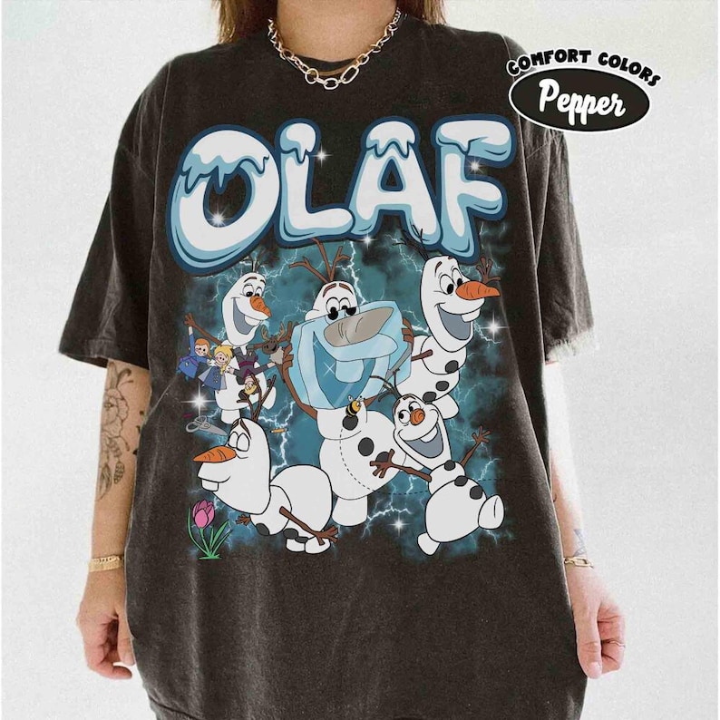 Vintage Bootleg Disneyland Olaf Snowman Shirt, Disneyland Frozen Group Matching, WDW Birthday Girl Trip, Disneyland Family Vacation Outfits zdjęcie 1