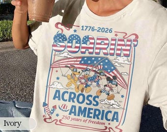 Retro Epcot Soarin Across America Mickey and Friends Comfort Colors Shirt, USA 250th Anniversary, Cute Main Street USA Patriotic Shirt Gifts