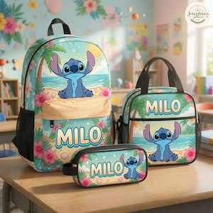 Personalized Stitch Toddler Backpack Set Custom Name School Bag Cute Blue Alien Lunch Box Pencil Case Back to School Gift