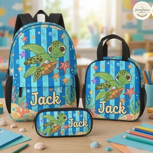 Personalized Sea Turtle Nemo Backpack Set, Custom Name School Bag, Ocean Animal Lunchbox, Gift for Boy Girl, Preschool Supply