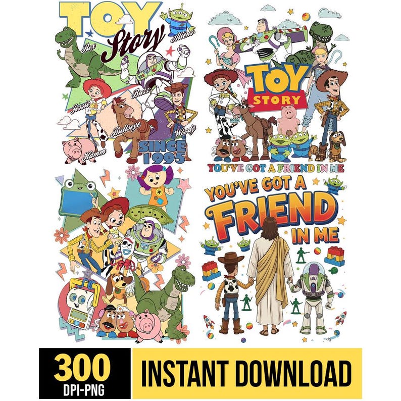 Retro Toy Story 5 Characters Bundle PNG, I Knew It I Knew You Western Cowgirl Boots Friendship Bracelet Shirt Design Graphic Download File image 1