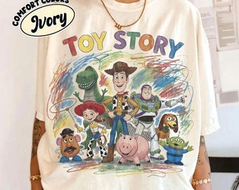 Retro Toy Story Comfort Colors Shirt, Crayon Drawing Tee, Woody Buzz Lightyear, Disneyland Family Vacation Trip Shirt, Pixar Character Shirt