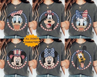 Custom Disneyland All Character Fourth of July T-Shirt, Mickey Minnie Pluto Patriotic Tee, America 250th Anniversary Shirt, Independence Tee