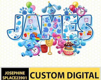 Nombre personalizado de Blues Clues PNG, Grupo a juego de Blues Clues PNG, Regalo de cumpleaños familiar de Blues Clues, Cumpleaños familiar I Descarga digital