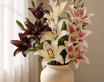 Tallo de lirio de tacto real, flores de seda realistas, centros de mesa para bodas, arreglos para decoración del hogar.