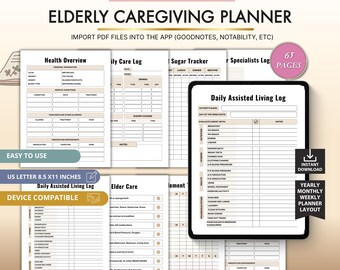 Elderly Caregiving Planner, Medical Daily Tracker, Senior Care Organizer (Canva Template)