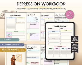 Depression Workbook, Mental Health Journal, Self Care Workbook, Emotional Healing Journal, Therapy Workbook, Printable Canva Template