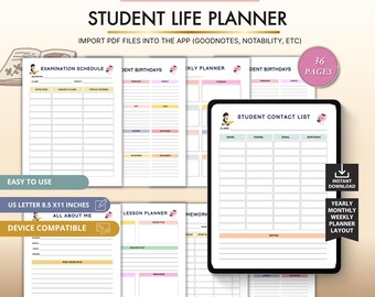 Student Life Planner, Academic Schedule, Study Organization, Canva Template (Digital Download)