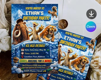 Ice Age Birthday Invitation Template, Editable Kids Party Invite (Digital Download)