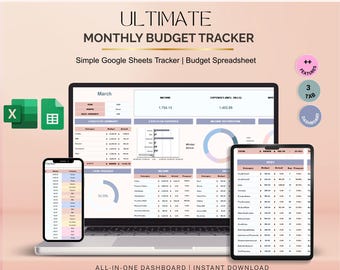 Monthly Budget Tracker Spreadsheet, Income Expense Organizer (Excel Google Sheets)
