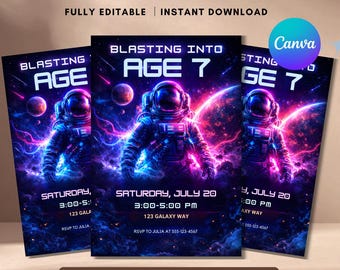 Space Man Birthday Invitation, Editable Kids Party Invite (Digital Download)