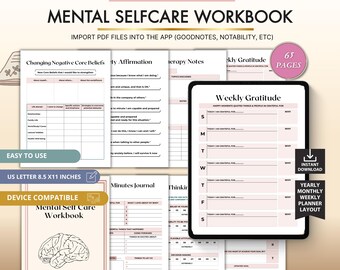 Mental Self Care Workbook, Wellness Planner, Reflection Journal (Digital Download)