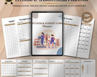 Fitness Weight Loss Planner, Workout Meal Tracker, Health Wellness Journal (Digital Download)