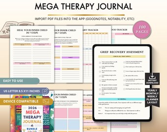 Mega Therapy Journal, Self-Care Workbook, Emotional Wellness Planner (Digital Download)
