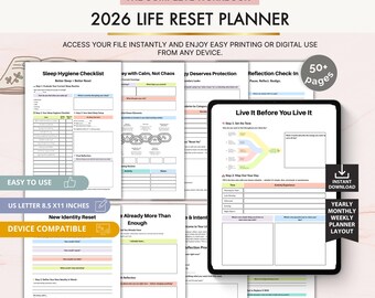 2026 Life Reset Planner, Personal Growth, Goal Setting, Productivity (Digital Download)