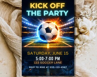 Football Birthday Invitation Template, Editable Kids Party Invite (Digital Download)