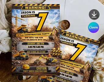Construction Birthday Invitation, Editable Kids Party Template (Digital Download)