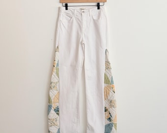 Upcycled White Denim Jeans | Quilted Patchwork Cottagecore Pants