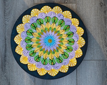 Ręcznie malowana sztuka mandali: „Nieskończony rozkwit” – Żywa dekoracja ścienna z motywem kwiatowym