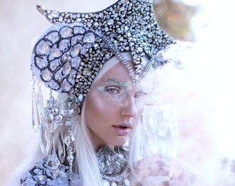 MADE TO ORDER Celestial rhinestone white burlesque headpiece set fairy nymph goddess headdress headpiece gaga steampunk burlesque costume