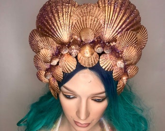 MADE TO ORDER Gold shell mermaid queen siren goddess headpiece headdress