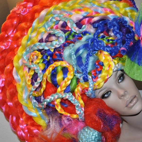 MADE TO ORDER Avant Garde Colorful Headdress Over The Top clown fantasy costume burlesque mad hatter rainbow unicorn fairy gypsy burning man