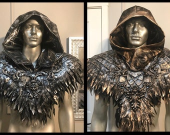 Apocalyptic skull filigree scale hooded shoulder armor