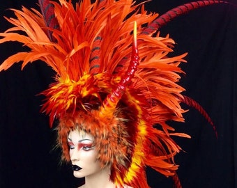 MADE TO ORDER Feuer Drachen Horn Mohawk Avantgarde Kopfschmuck Kopfschmuck Perücke ziehen Fantasy Cosplay