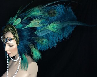MADE TO ORDER Peacock goddess feather headdress