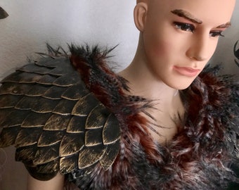 MADE TO ORDER Apocolyptic faux fur scale shoulder armor