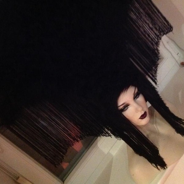 MADE TO ORDER Fringe Geisha Furry Black Goth Vampire Lady gaga  Fantasy headdress headpeice wig
