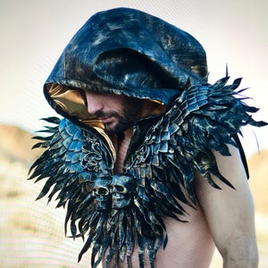 Apocalyptic skull filigree scale hooded shoulder armor