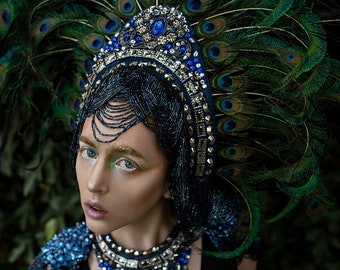 MADE TO ORDER Peacock headpiece set fairy nymph goddess headdress headpiece gaga steampunk burlesque costume