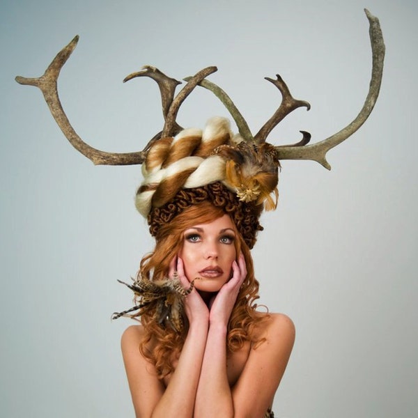 MADE TO ORDER Woodland Angel Headdress headpiece horns antlers deer taxidermy fantasy goddess tribal fairy