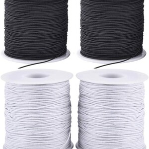 Stretchy String for Bracelets 4 Rolls 1mm Elastic Cord, Jewelry Making String Kit Black & White for Beading 2 Black+ 2 White
