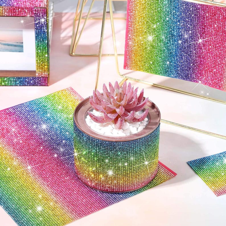 Outus 12000 Pcs Self-Adhesive Rhinestone Sheet 9.4 7.9 Inch Glitter Crystal Gem Stickers for Car Phone DIY Craft Bling High-Density Bling image 2