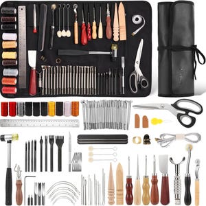 85PCS Leather Tooling Kit Leather Working Tools Kit with Custom Storage Bag, Adults Leather Making Craft Tools Beginner Kit for Stamping