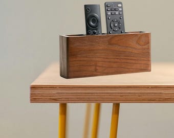 Wooden Remote Control Holder, Wall Mount Organizer, Adjustable Dividers, Bedside Storage Rack