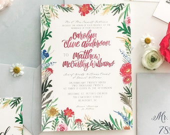 Garden Party Hand Painted Watercolor Invitation Suite