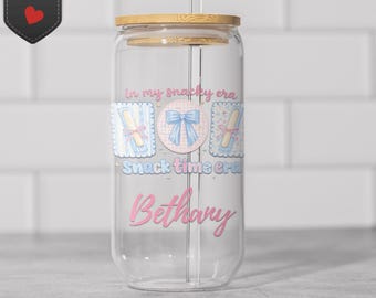 Bicchiere da 473 ml (16 oz) con motivo "Pastel Candy Snack Time" e decorazione retrò per caffè freddo.