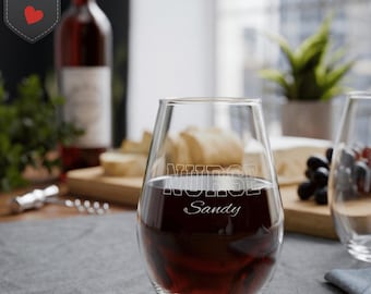 Personalized Engraved Stemless Wine Glass, Custom Name 11.5oz Glassware, Bridesmaid Gift, Wedding Keepsake, Etched Wine Cup