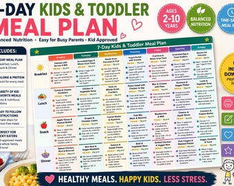 Planificador de comidas para niños de 28 días / Plan de comidas para niños pequeños de 4 semanas en PDF + Lista de compras / Planificador mensual de nutrición infantil / Horario para niños con paladar exigente