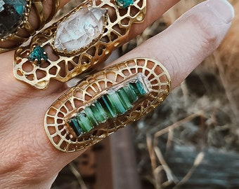 Crystalis ring, kleine toermalijnkristallen, boho fijne sieraden, geschikt voor 6 tot 9