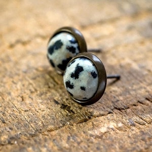 DALMATIAN JASPER STUDS - bohemian jewelry, animal print geode