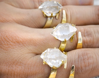 HERKIMER DIAMOND FLAMES Ring, raw stone rings, fine bohemian rings
