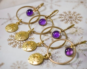 MINI LOTUS HOOPS/// Amethyst or Moonstone gold earrings